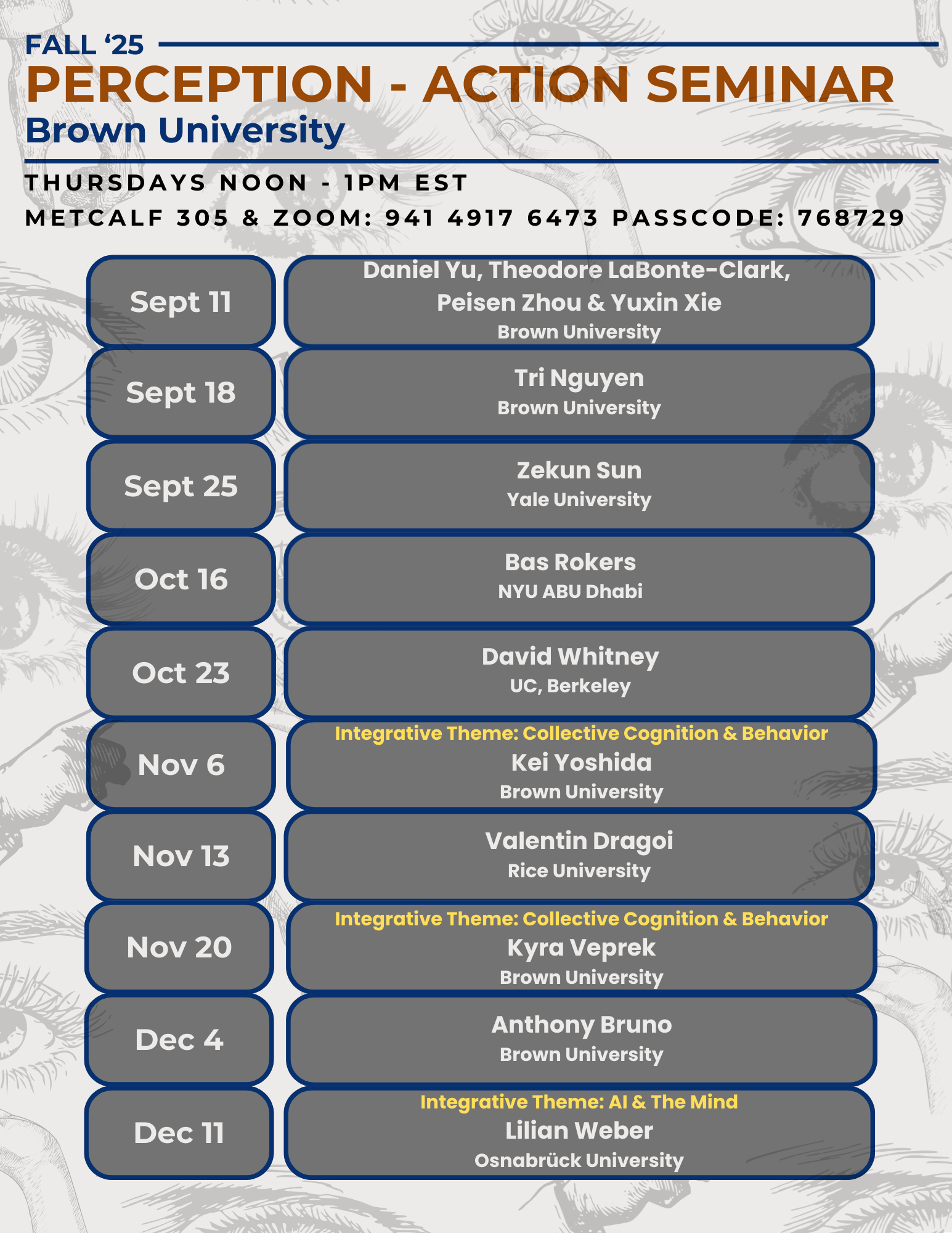 Image of scheduled speakers for Fall 2025